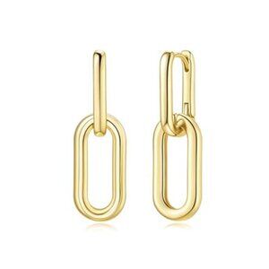 Gold Paperclip Earrings Dangle Chain Link Hoop Square Rectangle Drop Jewelry